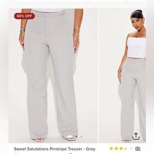 Fashion Nova Grey Pinstripe Wide Leg Trousers